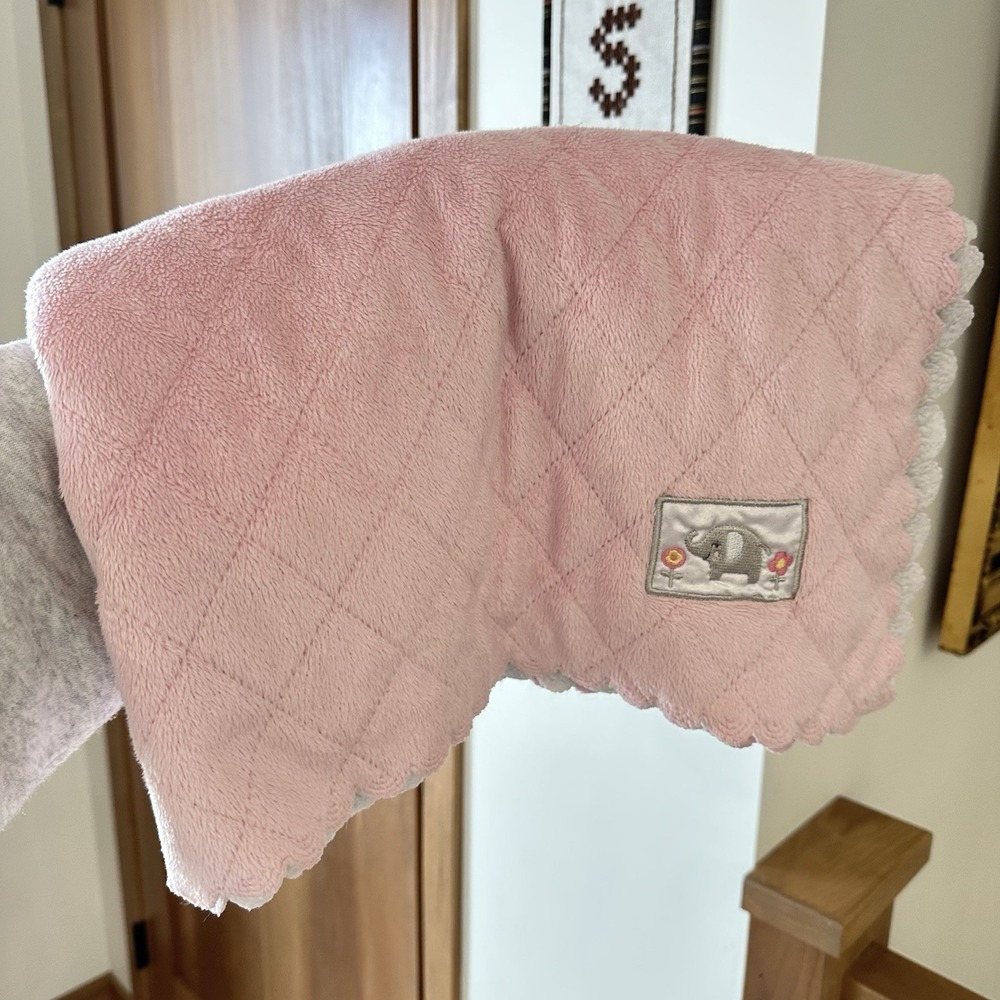 Child of Mine by Carter's Pink Gray Elephant Baby Blanket Lovey Scalloped Edge